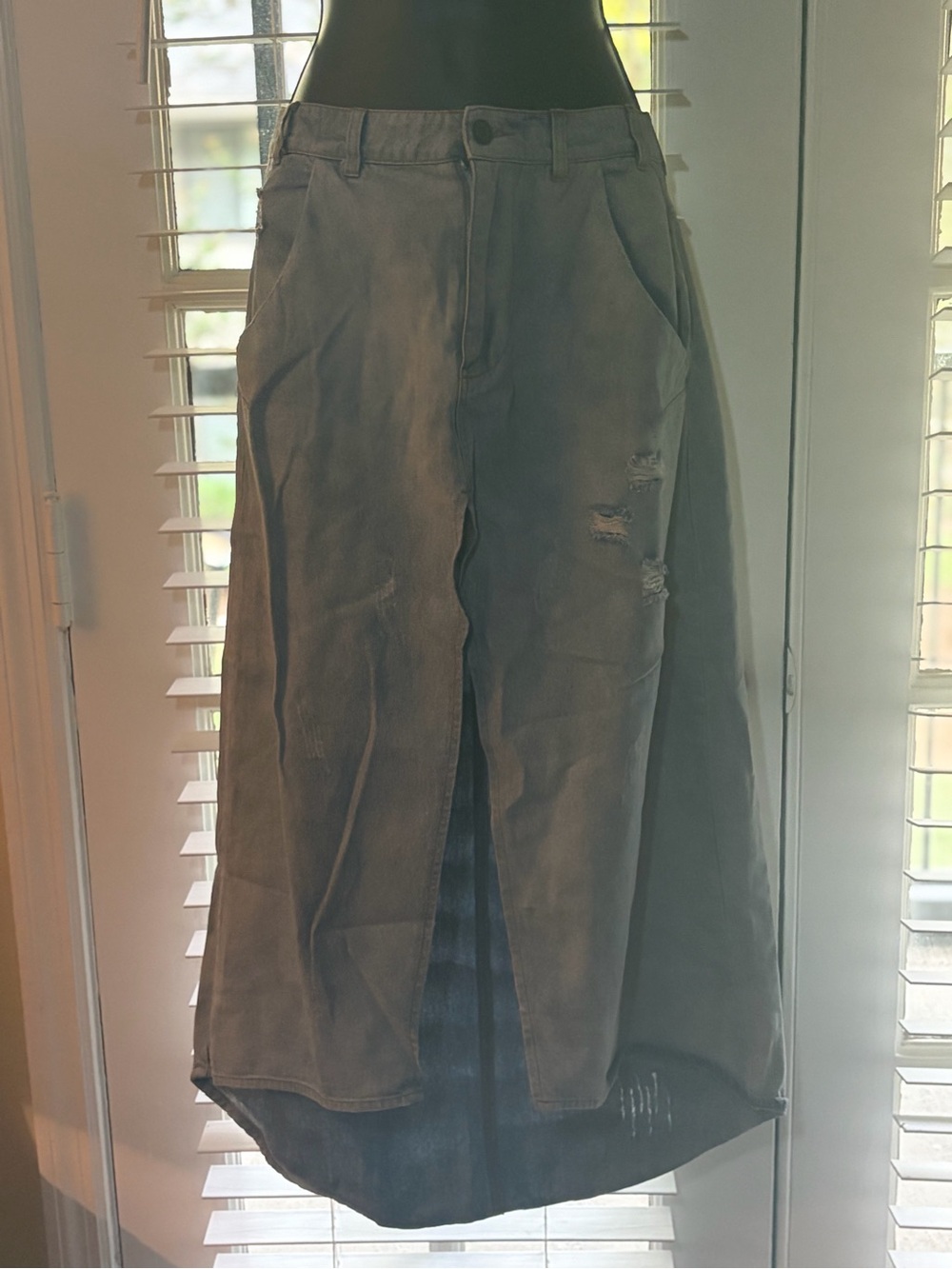 High-Waist Denim Maxi Skirt with Front Slit